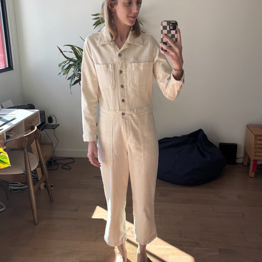 Jigsaw cream denim all in one overalls boilersuit jumpsuit size 6